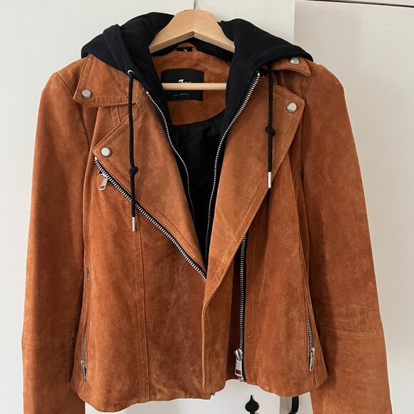 7 For All Mankind Suede Leather Moto Jacket - Picture 1 of 7